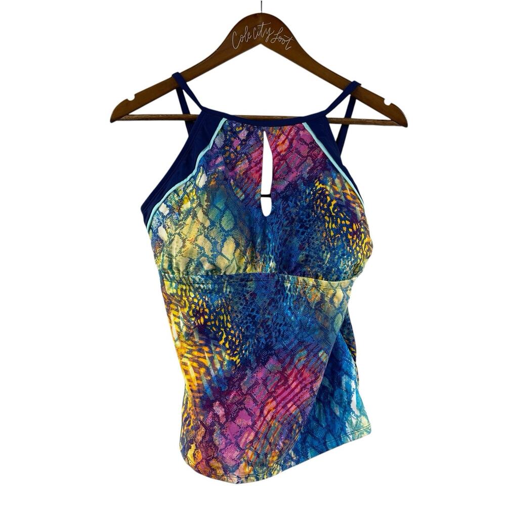 Into The Bleu Tankini Swim Top 14 Girls NWT Colorful Snakeskin Print